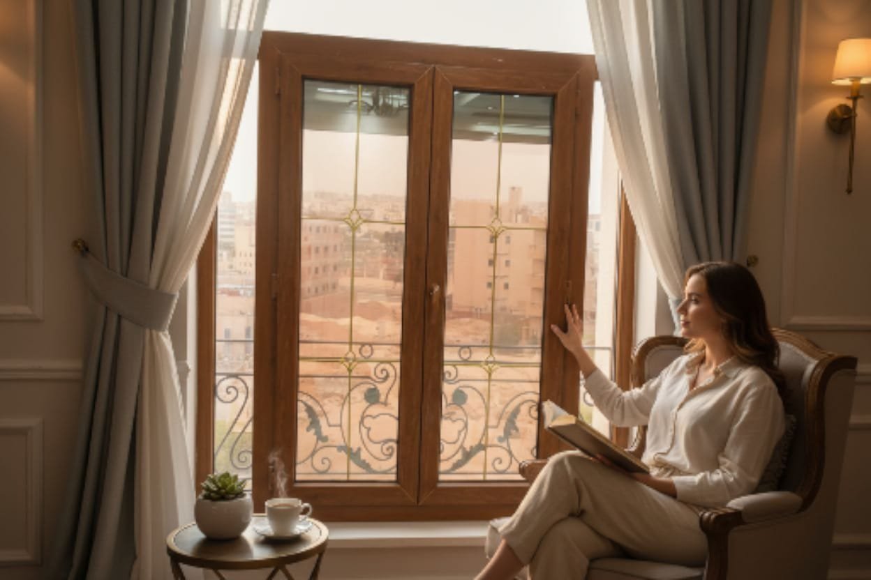 نماذج من قطاعات وشبابيك UPVC المستخدمة في مصر، توضح تنوع الأنظمة والتصميمات المناسبة للشقق والفيلات والمشروعات المختلفة.